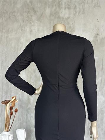 Kruvaze Yaka Ambolog Model Elbise (Siyah)