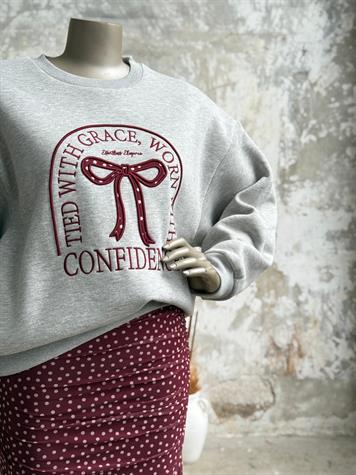 Kurdele ve Yazı Nakışlı Oversize Sweatshirt (Gri)