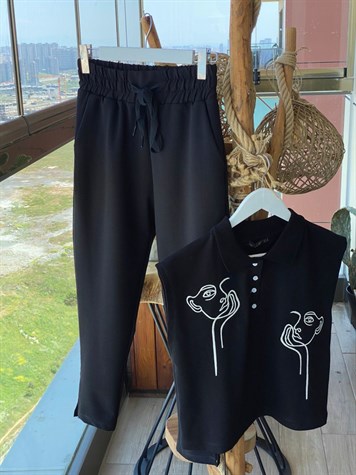 Lacoste Kumaş Yüz Nakış İşçilikli Bluz (Siyah & Ekru)