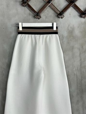 Lastik Kemerli Bol Paça Şardonlu Kadın Pantolon (Beyaz)