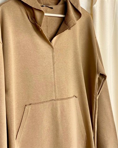 Lazer Kesim Cep Detaylı Sweat (Camel)