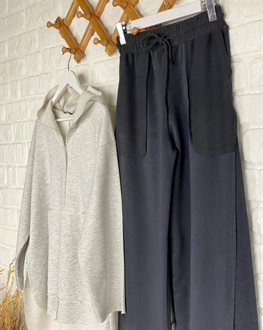 Lazer Kesim Cep Detaylı Sweat (Gri)