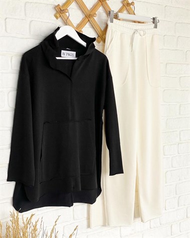Lazer Kesim Cep Detaylı Sweat (Siyah)
