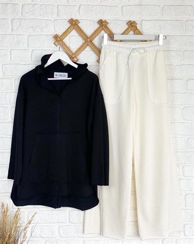 Lazer Kesim Cep Detaylı Sweat (Siyah)