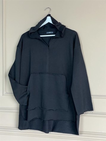 Lazer Kesim Cep Detaylı Sweat (Siyah)