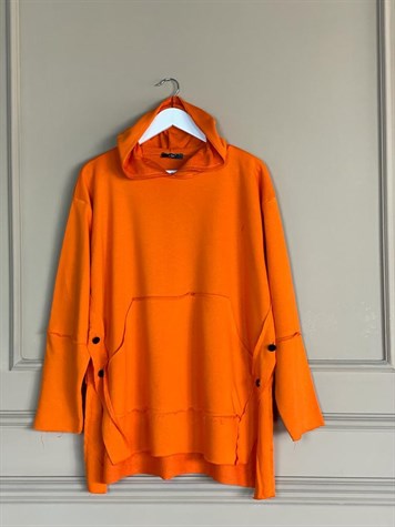 Lazer Kesim Düğme Detaylı Sweat (Oranj)