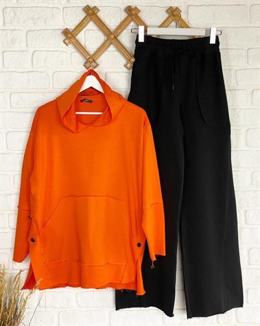 Lazer Kesim Düğme Detaylı Sweat (Oranj)