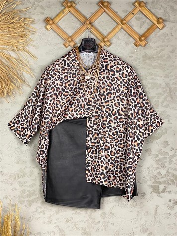 Leopar Baskılı Saten Gömlek