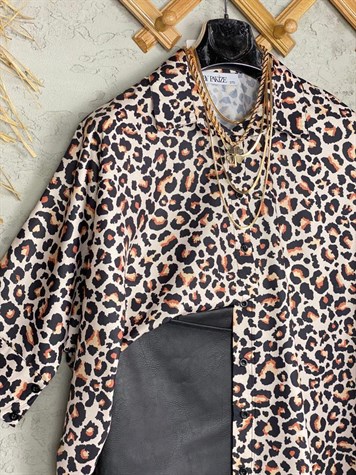 Leopar Baskılı Saten Gömlek