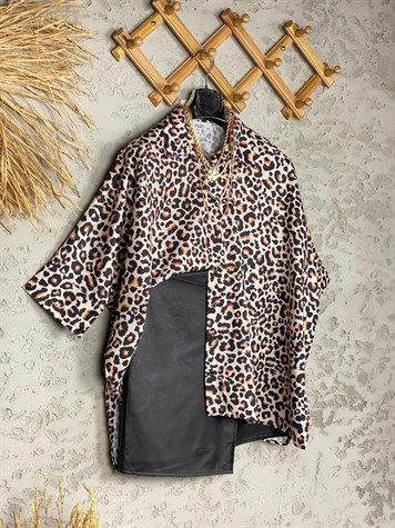 Leopar Baskılı Saten Gömlek