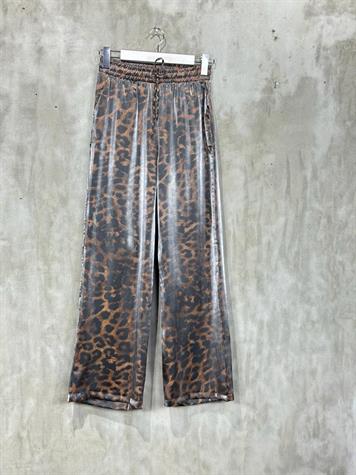 Leopar Desen Bol Paça Lurex Kumaş Pantolon (Kahve)