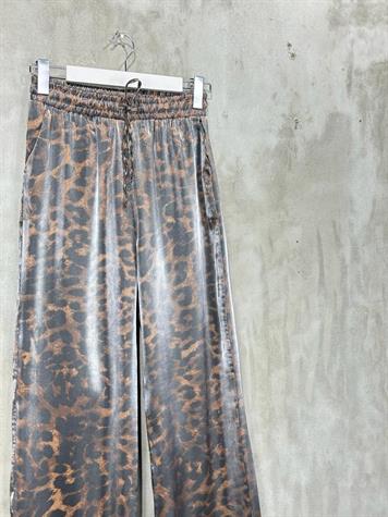 Leopar Desen Bol Paça Lurex Kumaş Pantolon (Kahve)