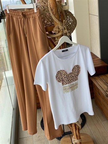 Leopar Desen Üzerine Taş Baskılı Tshirt (SİYAH & BEYAZ)