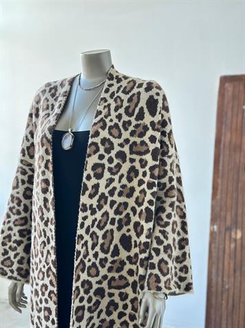 Leopar Desenli Angora Maxsi Boy Hırka (Kahve) 