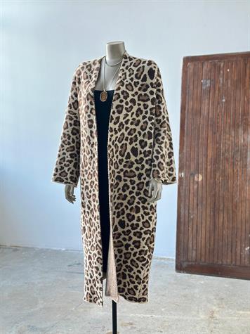 Leopar Desenli Angora Maxsi Boy Hırka (Kahve) 