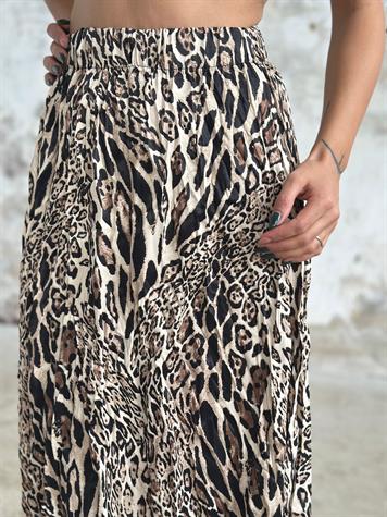 Leopar Desenli Belden Lastikli Etek (Bej)