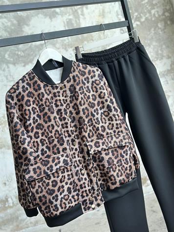 Leopar Desenli Bomber Ceketli Takım (Siyah)