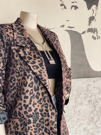 Leopar Desenli Düğmeli Blazer Ceket 
