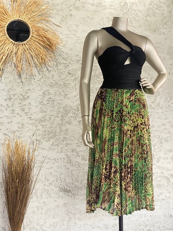 Leopar Desenli Midi Etek (Yeşil)