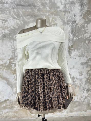 Leopar Desenli Mini Etek (Kahve)
