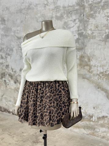 Leopar Desenli Mini Etek (Kahve)