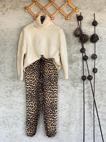 Leopar Desenli Paça Lastikli Pantolon