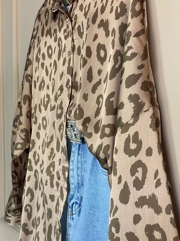 Leopar Desenli Saten Gömlek