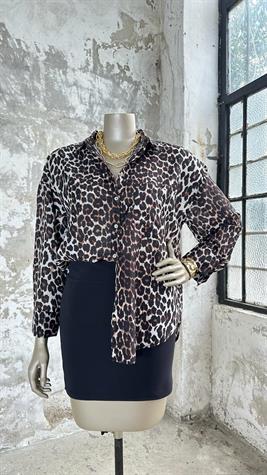 Leopar Desenli Saten Gömlek (Kahverengi)