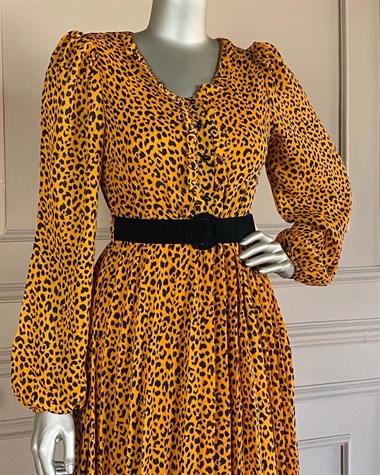 Leopar Desenli Şifon Elbise