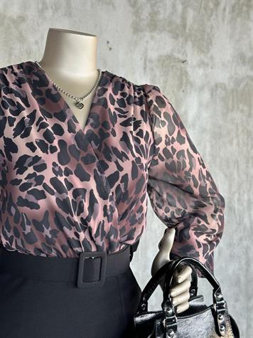 Leopar Desenli Tasarım Kadın Elbise (Siyah)