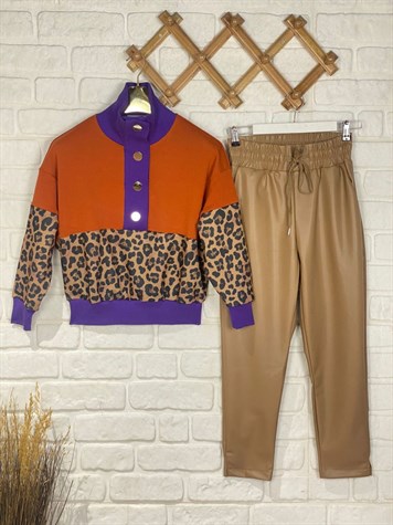 Leopar Desenli Tasarım Sweat (Mor)