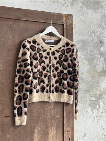 Leopar Düğme Detaylı Angora Leopar Hırka