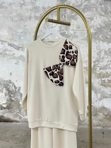 Leopar Fiyonk Detaylı Kadın Takım (Ekru)