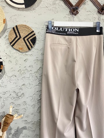 Logo Detaylı Kumaş Pantolon (Bej)
