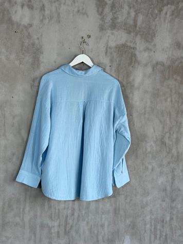 Lüks Kaliteli Müslin Kumaş Oversize Gömlekli Takım (Bebe Mavisi)