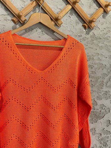 Lüks Merserize Zikzak Noktalı Kazak (Oranj)