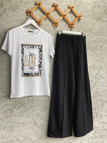 Luxe Yazı Detaylı İşlemeli Tshirt (Beyaz)