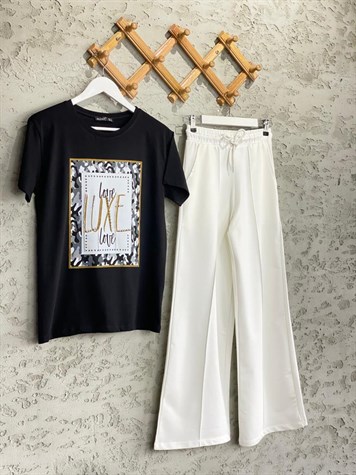 Luxe Yazı Detaylı İşlemeli Tshirt (Siyah)