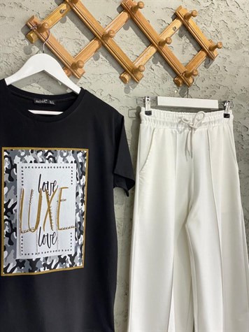 Luxe Yazı Detaylı İşlemeli Tshirt (Siyah)