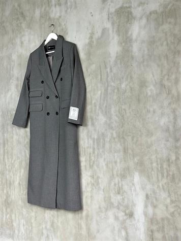 Maskülen Arma Detaylı Uzun Ceket (Gri)