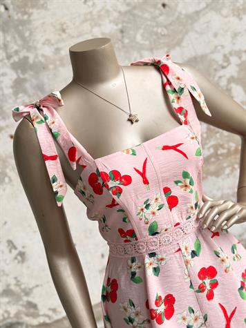 Mevsim Tazelikleri Tasarım Omuz Bağlama Detaylı Elbise (Pembe)