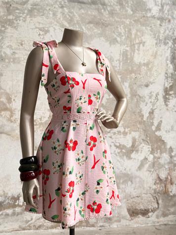 Mevsim Tazelikleri Tasarım Omuz Bağlama Detaylı Elbise (Pembe)