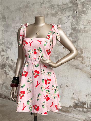 Mevsim Tazelikleri Tasarım Omuz Bağlama Detaylı Elbise (Pembe)