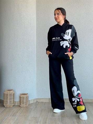 Mickey Baskılı Geniş Paça Öncen Cepli Takım