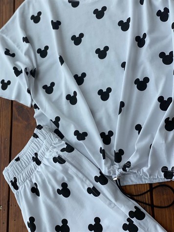 Mickey Baskılı Şortlu Takım (Beyaz)