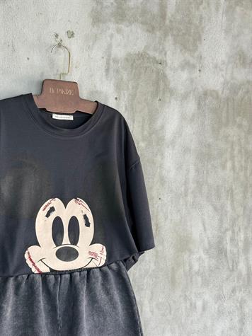 Mickey Mause Baskılı Oversize Tişört (Siyah)