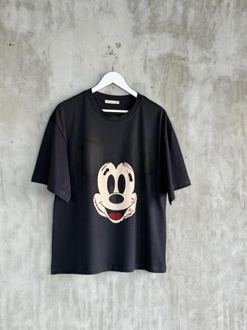 Mickey Mause Baskılı Oversize Tişört (Siyah)