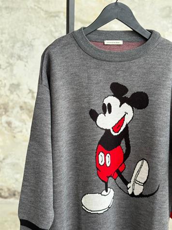Mickey Mouse Baskılı Oversize Kazak (Antrasit)