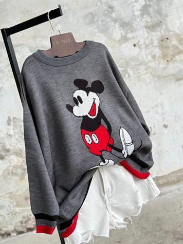 Mickey Mouse Baskılı Oversize Kazak (Antrasit)