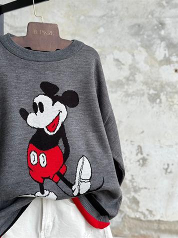 Mickey Mouse Baskılı Oversize Kazak (Antrasit)